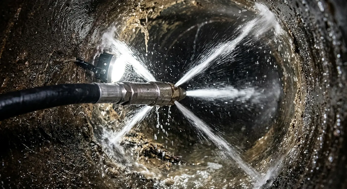High-pressure hydro jetting nozzle cleaning sewer pipe for Storm Drain Cleaning in Kearney